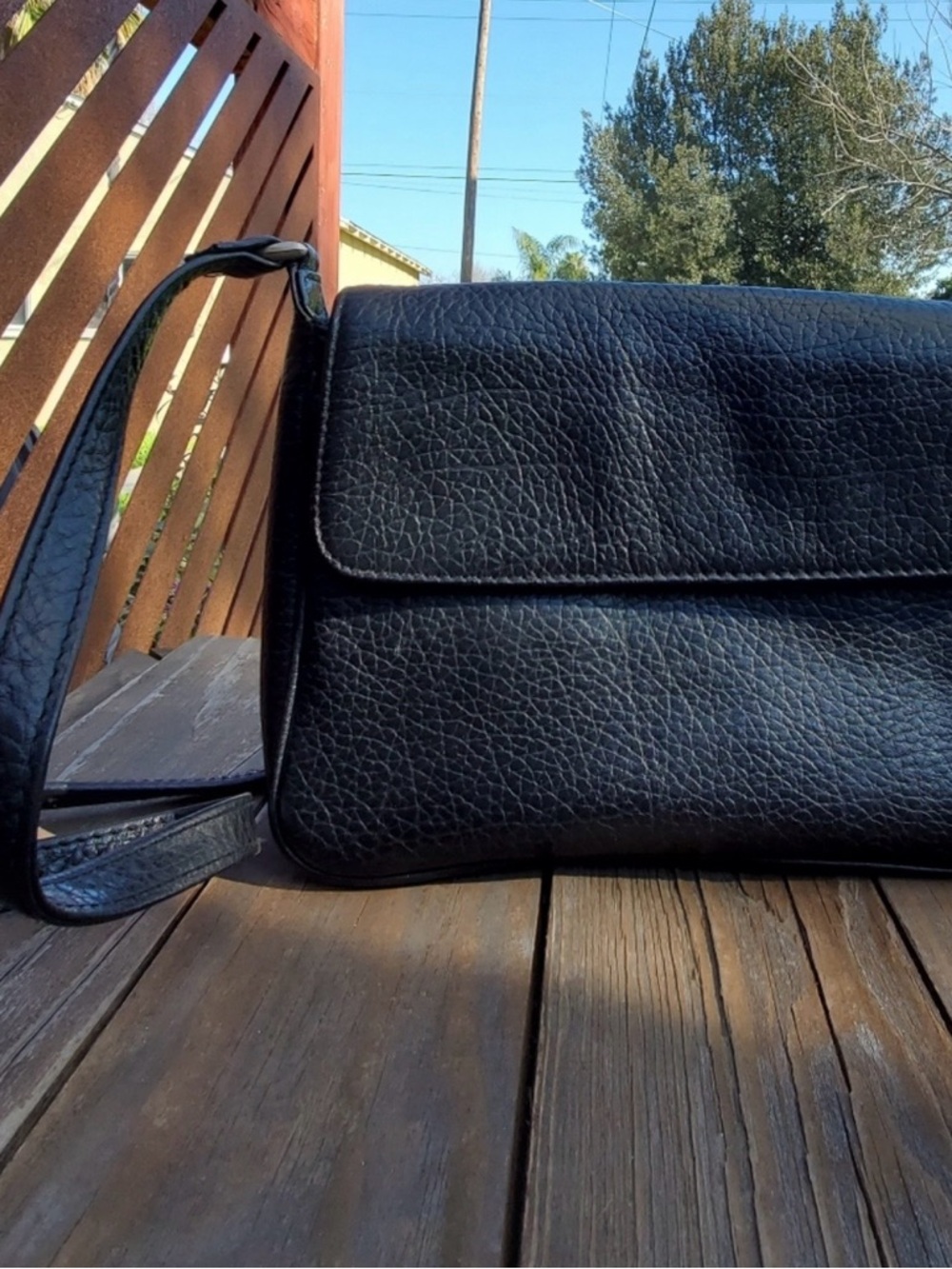 Vintage Black Leather Crossbody Bag Minimalist 90s Quiet Luxury Flap Purse